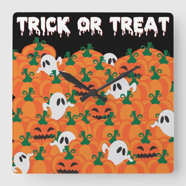 Halloween Ghosts Haunted Pumpkin Patch Square Wall Clock (Front)
