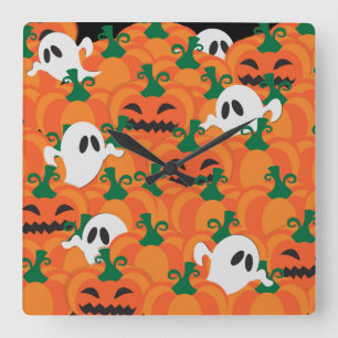 Halloween Ghosts Haunted Pumpkin Patch Square Wall Clock