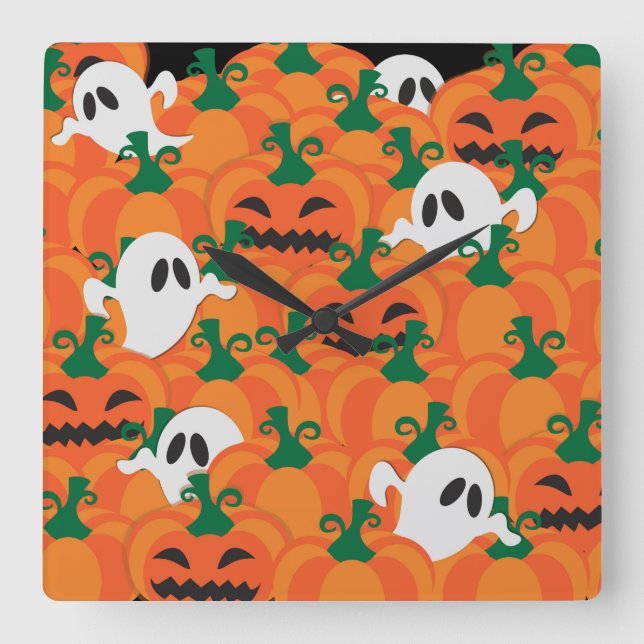 Halloween Ghosts Haunted Pumpkin Patch Square Wall Clock (Front)