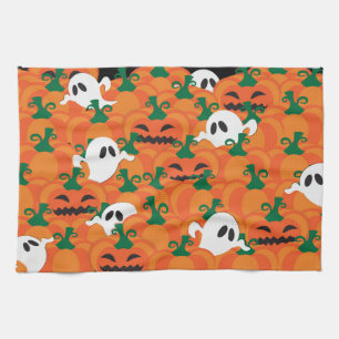 Halloween Ghosts Haunted Pumpkin Patch Tea Towel