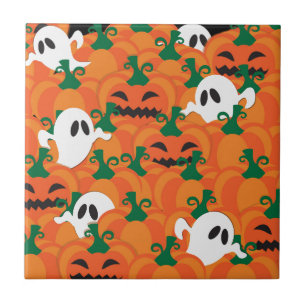 Halloween Ghosts Haunted Pumpkin Patch Tile