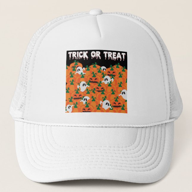 Halloween Ghosts Haunted Pumpkin Patch Trucker Hat (Front)