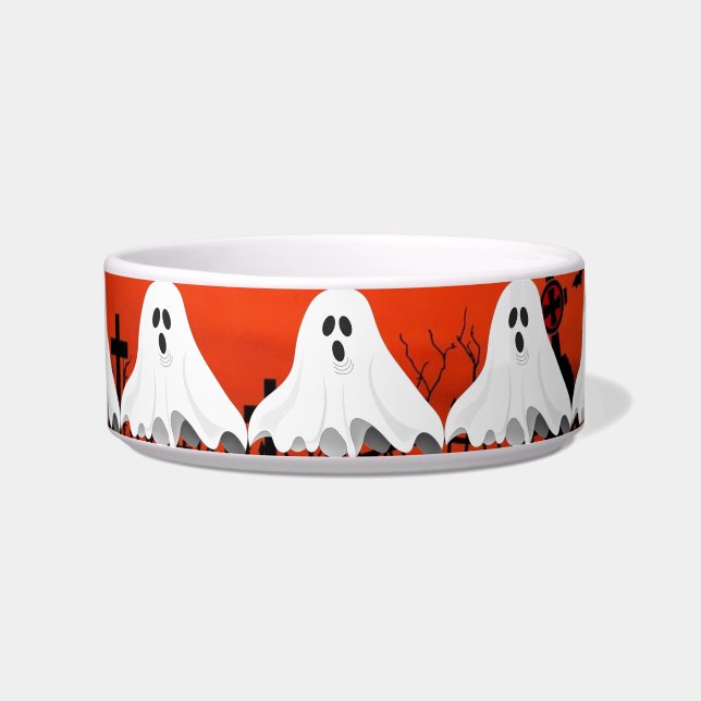 Halloween  Ghosts in Graveyard Ceramic  Bowl (Front)