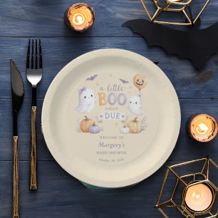 Halloween Ghosts Little Boo Baby Shower Paper Plate