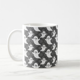 Halloween Ghosts on Black Plaid Coffee Mug