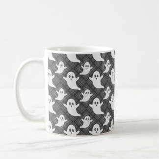 Halloween Ghosts on Black Plaid Coffee Mug