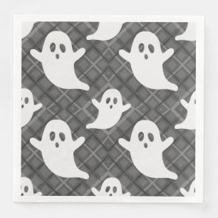 Halloween Ghosts on Black Plaid Napkin