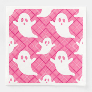 Halloween Ghosts on Pink Plaid Napkin