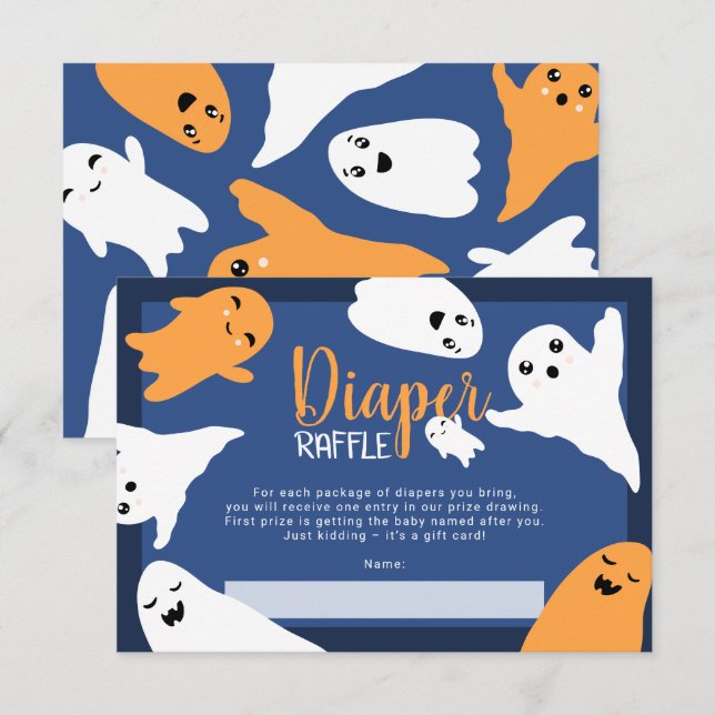 Halloween ghosts orange diaper raffle baby shower enclosure card (Front/Back)