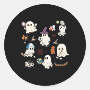Halloween Ghosts Playing Soccer Tennis Hockey Voll Classic Round Sticker