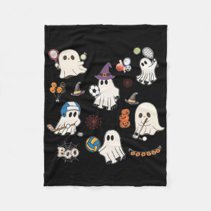 Halloween Ghosts Playing Soccer Tennis Hockey Voll Fleece Blanket
