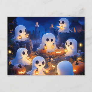 Halloween Ghosts Pumpkin Lanterns Spooky Night Announcement Postcard