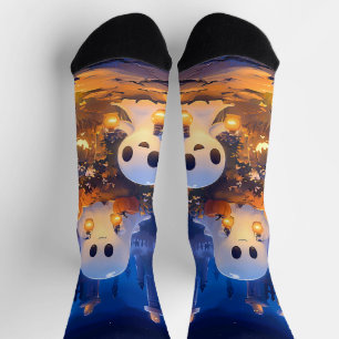 Halloween Ghosts Pumpkin Lanterns Spooky Night Socks