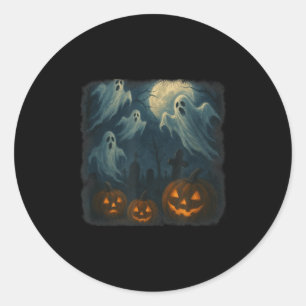 Halloween. Ghosts, Pumpkins And Graveyard!  Classic Round Sticker