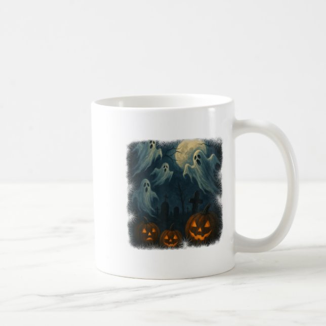 Halloween. Ghosts, Pumpkins And Graveyard!  Coffee Mug (Right)