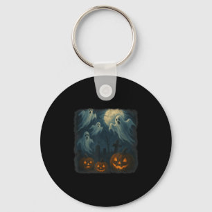 Halloween. Ghosts, Pumpkins And Graveyard! Key Ring