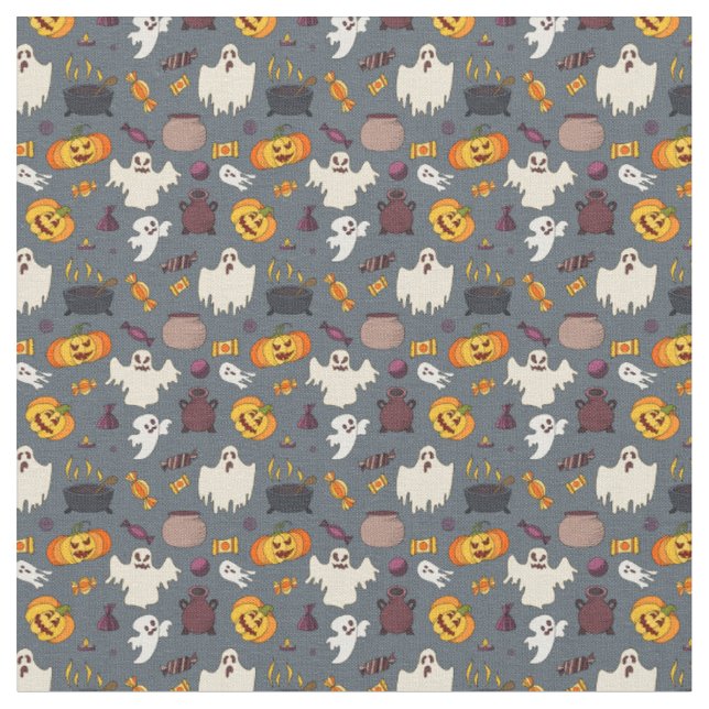 Halloween Ghosts Pumpkins Cauldrons and More Fabric (Close Up)