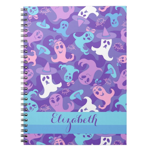 Halloween Ghosts Purple Personalised Notebook (Front)