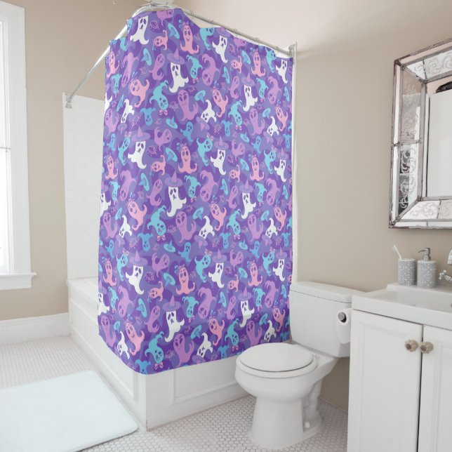 Halloween Ghosts Purple Shower Curtain (In Situ)
