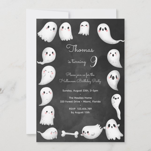 Halloween ghosts scary kids birthday party invitation (Front)