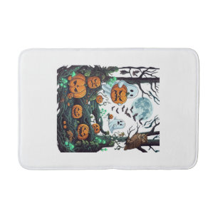 Halloween Ghosts Scary Pumpkins Owl Full Moon Bats Bath Mat
