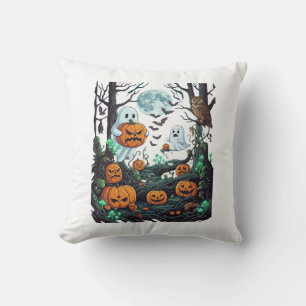 Halloween Ghosts Scary Pumpkins Owl Full Moon Bats Cushion