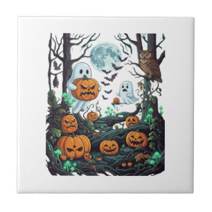 Halloween Ghosts Scary Pumpkins Owl Full Moon Bats Tile