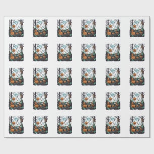 Halloween Ghosts Scary Pumpkins Owl Full Moon Bats Wrapping Paper