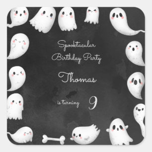 Halloween ghosts spooktacular kids birthday party square sticker