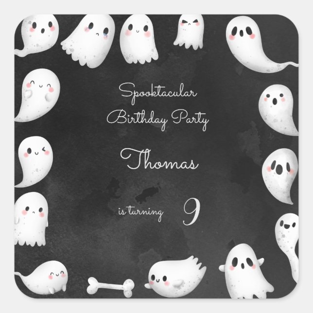 Halloween ghosts spooktacular kids birthday party square sticker (Front)