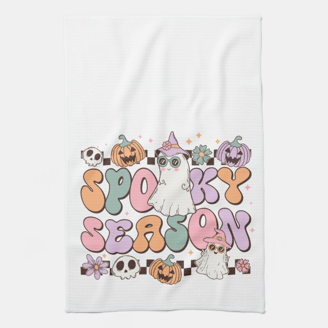 Halloween Ghosts Spooky Season Tea Towel (Vertical)