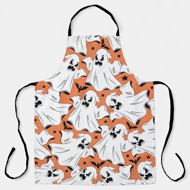 Halloween ghosts: vintage textile texture. apron (Front)