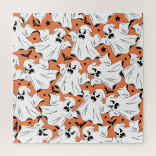 Halloween ghosts: vintage textile texture. jigsaw puzzle