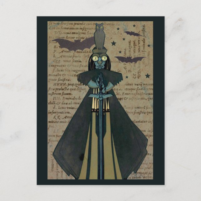 Halloween Ghoul Bats Owl Stars Postcard (Front)