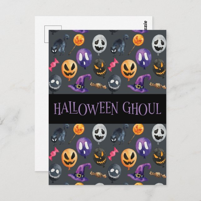 "Halloween Ghoul" Grey Halloween Pattern Postcard (Front/Back)