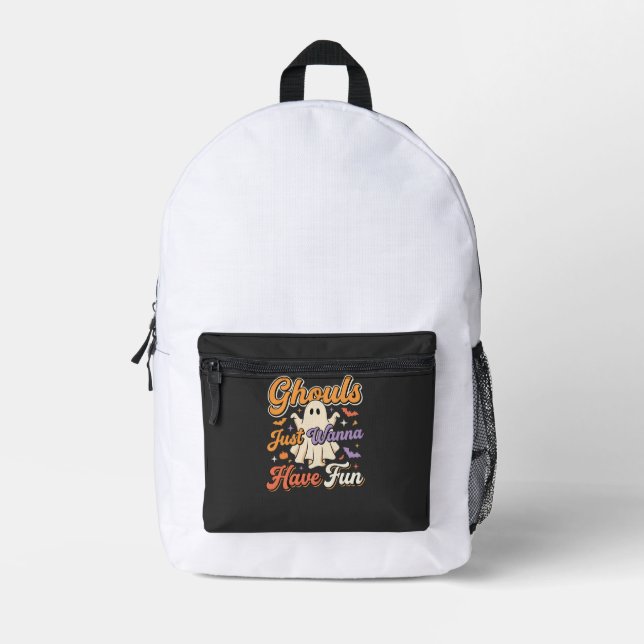 Halloween Ghouls Just Wanna Have Fun Ghost Design Printed Backpack (Front)