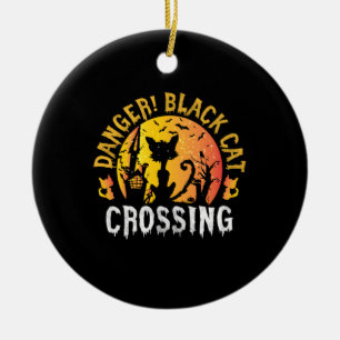 Halloween Gift Danger Cat Crossing Birthday Ceramic Tree Decoration