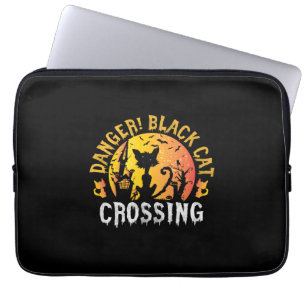 Halloween Gift Danger Cat Crossing Birthday Laptop Sleeve