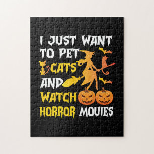 Halloween Gift I Just Want To Pet Cats Birthday Jigsaw Puzzle