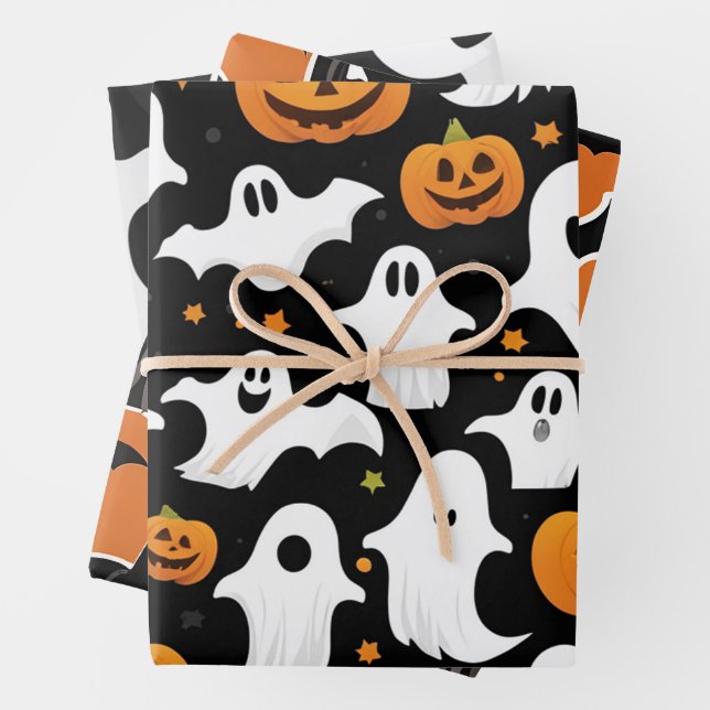 Halloween Gift Wrap Pumpkin Ghost Bat Paper (In situ)
