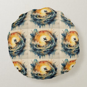 Halloween Gift Wrapping Paper Round Cushion