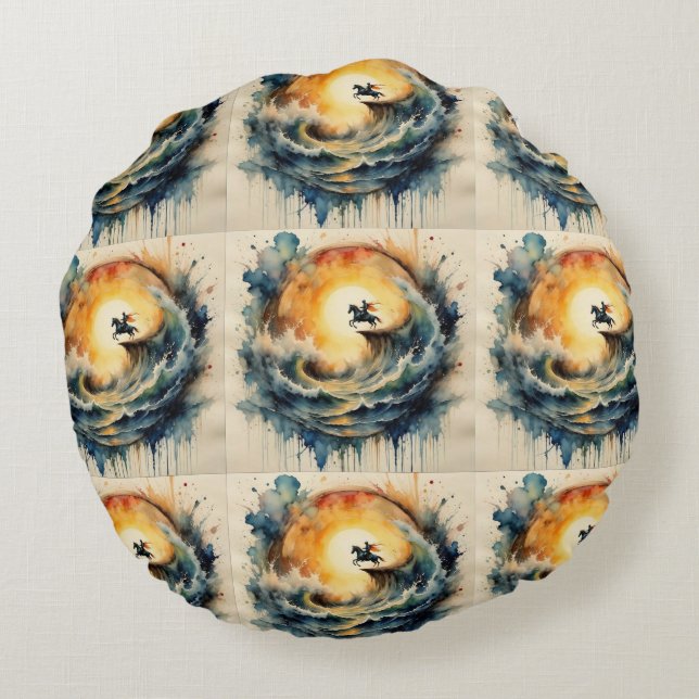 Halloween Gift Wrapping Paper Round Cushion (Back)