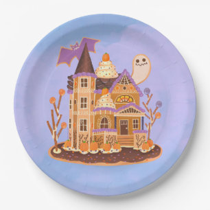 Halloween Gingerbread Haunted House Paper Plate