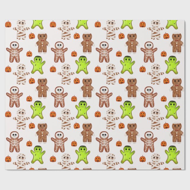 Halloween Gingerbread Pattern Wrapping Paper (Flat)
