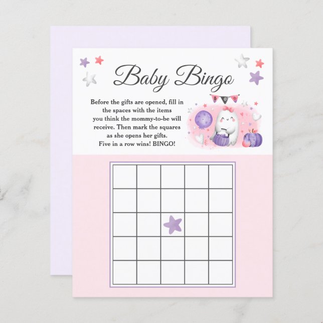 Halloween Girl Baby Shower Pink Baby Bingo Game (Front/Back)