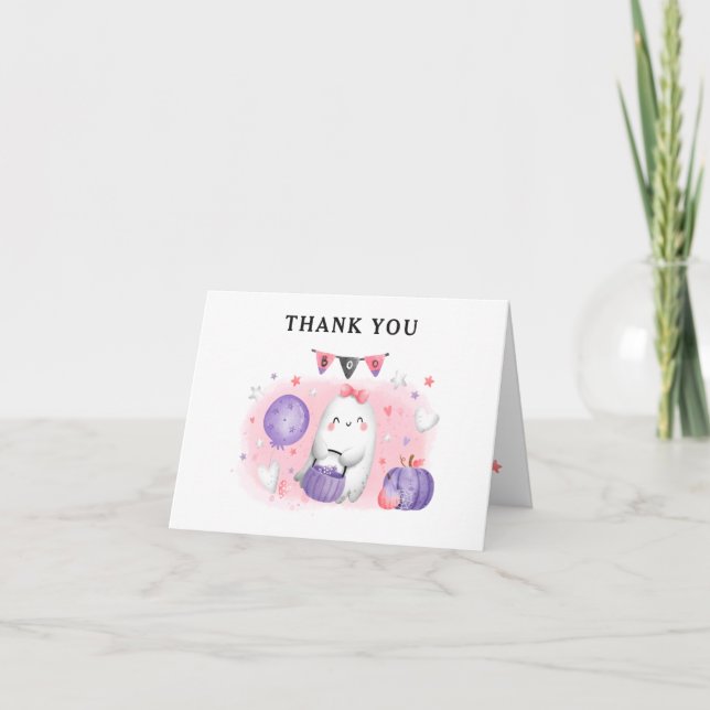 Halloween Girl Baby Shower Pink Thank You Card  (Front)