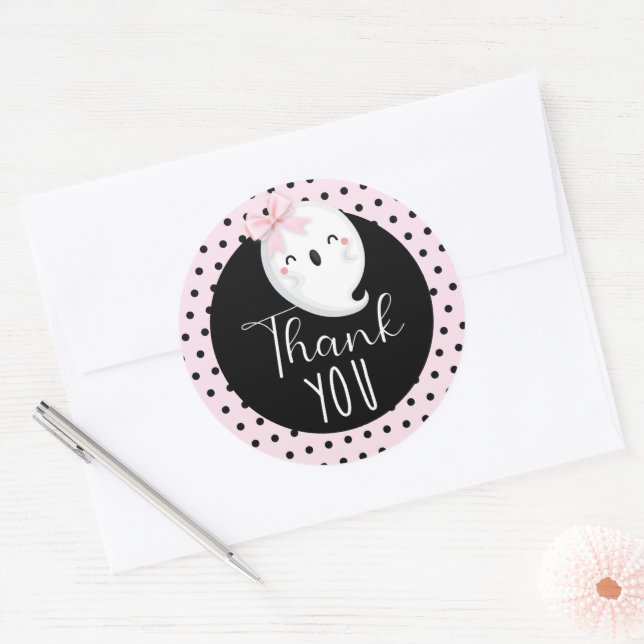 Halloween Girl Birthday Pink Black Thank you Classic Round Sticker (Envelope)