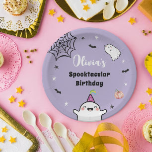 Halloween Girl Birthday Purple Cute Ghost Paper Plate