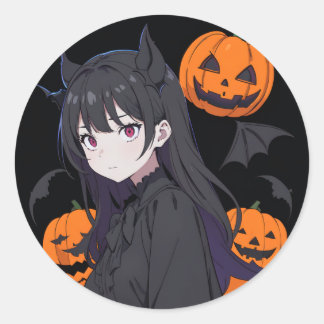 halloween girl classic round sticker