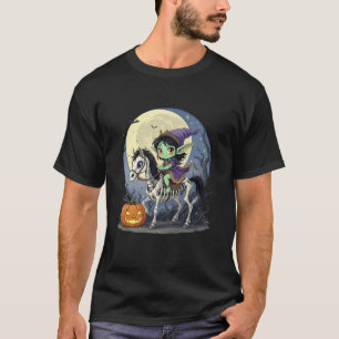 Halloween Girl Dark Elf Goblin Troll Riding Horse T-Shirt